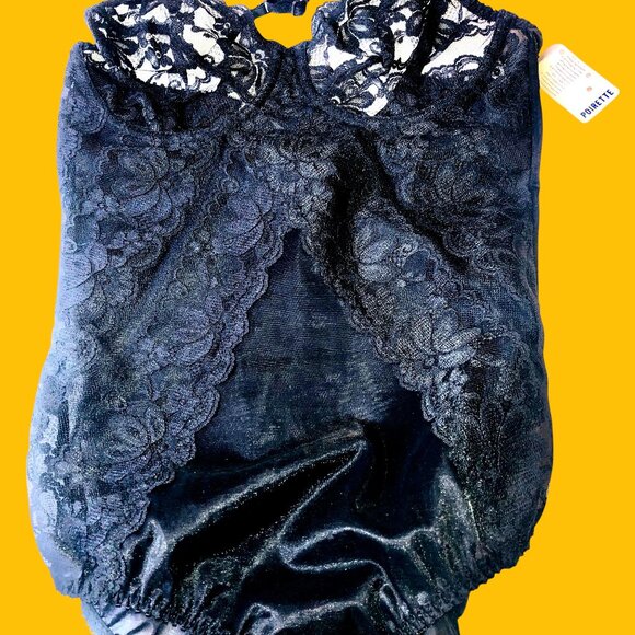 Vintage Dolores For Poirette Vtg 70's Black Lace Teddy Bodysuit ILGWU 34B NEW - Picture 5 of 16